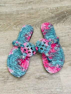 Pierre Dumas Colorful Turquoise & Hot Pink Embellished Sandals – Women’s Size 9